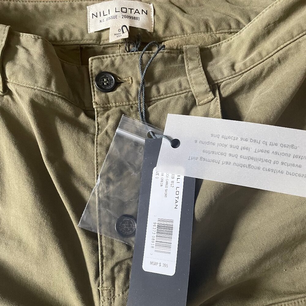 Nili Lotan Lucca Cargo Shorts, size O, olive green, NWT - Picture 6 of 9